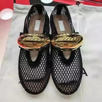 2024 женские ленивые лоферы с круглым носком, весенне-осенние удобные туфли на плоской подошве, повседневная обувь из прозрачной сетчатой ткани на мелкой подошве 35 чёрный