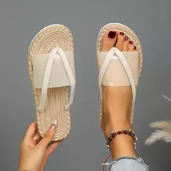2024 Женские летние босоножки на плоской подошве Прозрачные туфли с открытым носком Шлепанцы 36 бежевый