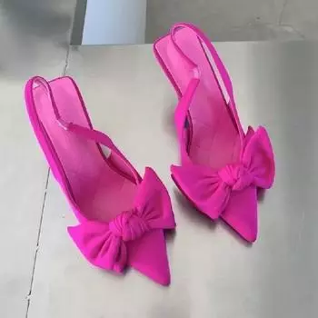 2024 Женские летние новые элегантные дизайнерские босоножки с бантом из искусственной кожи с сексуальным острым носком для вечернего платья Женские туфли на высоком каблуке большого размера 35 хаки