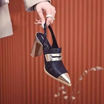 2024 Женские летние новые модные дизайнерские принты удобные квадратные каблуки мюли для повседневного вечернего платья на открытом воздухе женские туфли на высоком каблуке 35 шампанского