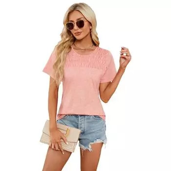 2024 женские летние новые поступления, однотонная футболка с круглым вырезом и короткими рукавами, топ S