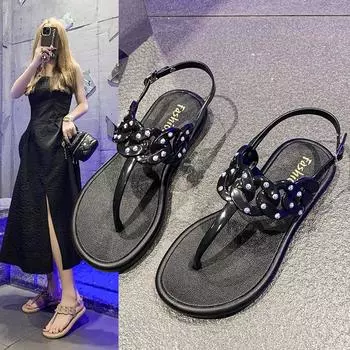 2024 Женские Летние Новые Сандалии Открытые Носки Летние Однострочные Сандалии Клипса Носок Пляжная Обувь Женская 36 абрикосовый