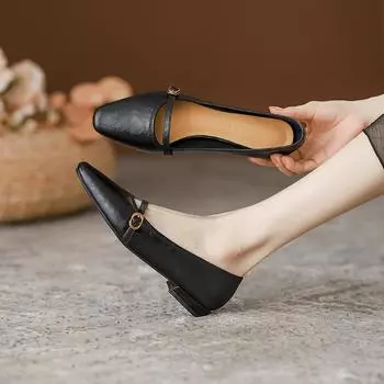 2024 Женские летние новые стильные модные дизайнерские туфли на квадратном каблуке с пряжкой, простые однотонные повседневные офисные туфли для женщин на высоком каблуке 35 коричневый