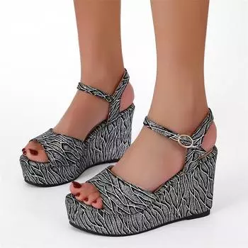 2024 Женские летние сексуальные босоножки на танкетке на платформе с высоким каблуком, модная повседневная женская обувь с открытым носком 36 чёрный