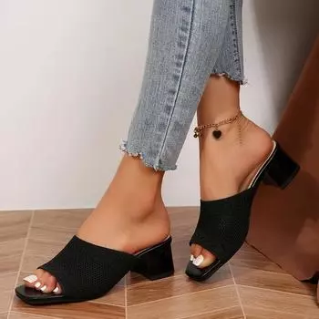 2024 Женские летние удобные повседневные сандалии без застежек на открытом воздухе Женские модные трендовые босоножки с открытым носком и мягким высоким каблуком Обувь для женщин 36 чёрный