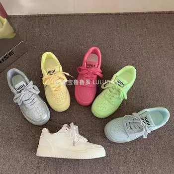 2024 женские модные кроссовки, разноцветные повседневные туфли на толстой подошве со шнуровкой, женские туфли на доске с круглым носком, нескользящая женская обувь Q49 35 жёлтый