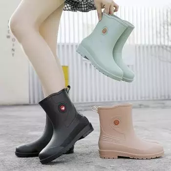 2024 Женские модные резиновые сапоги до щиколотки, женские короткие однотонные резиновые сапоги с теплыми носками, нескользящая обувь для воды на кухне, 4 цвета 36