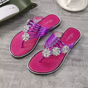 2024 Женские модные сандалии с открытым носком, женские тапочки высокого качества, противоскользящие шлепанцы, женская обувь с кристаллами, летняя пляжная обувь, женская обувь 36 чёрный