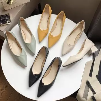 2024 Женские мокасины на низком каблуке, модная корейская версия, повседневная рабочая обувь с острым носком, женские мокасины, туфли-лодочки, Zapatillas Mujer 34 жёлтый