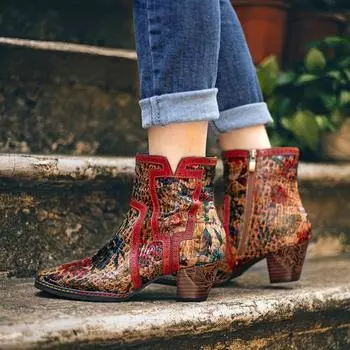 2024 женские низкие сапоги в европейском и американском стиле в стиле ретро с толстым каблуком и боковой молнией 36 красный