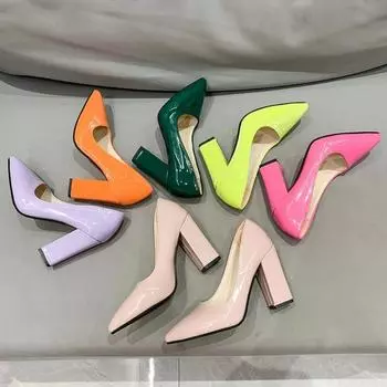 2024 женские новые дизайнерские босоножки модные квадратные каблуки повседневные удобные женские туфли без застежек на высоком каблуке свадебные туфли 35 зелёный