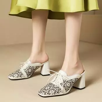 2024 Женские Новые Летние Туфли Baotou Из Кожи С Квадратным Носком На Высоком Каблуке Большие Размеры Женские Сандалии На Каблуках 34 хаки