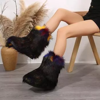 2024 женские новые зимние пушистые теплые сапоги модные меховые сапоги 36