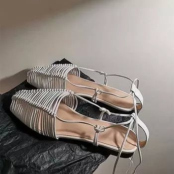 2024 Женские плетеные сандалии из овчины 2024 года из натуральной кожи с ремешком на щиколотке, римские сандалии, женская повседневная удобная обувь для отдыха на открытом воздухе Sunmmer 35 белый