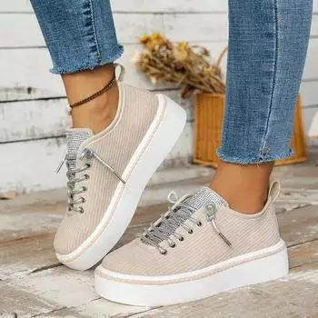 2024 женские плоские кроссовки на платформе ботинки челси зимняя мода новый повседневный тренд шнуровка для ходьбы комфортная женская обувь 36 бежевый