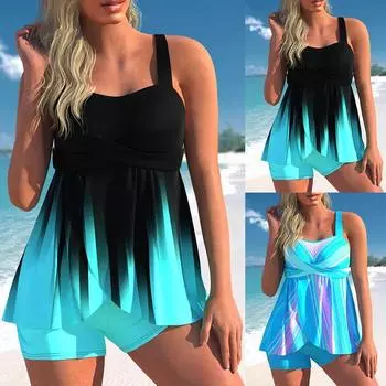 2024 женские пляжные купальники с модным принтом, танкини, модные сексуальные купальники, комплект бикини, летний плавательный комплект из двух предметов S чёрный