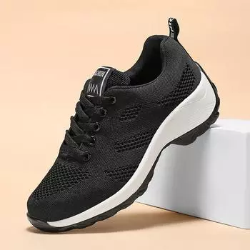 2024 женские повседневные кроссовки для бега на открытом воздухе, противоскользящие модные летние кроссовки на платформе со шнуровкой, дышащая сетчатая прогулочная вулканизированная обувь 36 чёрный
