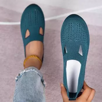 2024 Женские повседневные туфли Slip-On Flying Woven, круглый носок, неглубокий вырез 42 тёмно-синий