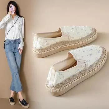 2024 женские повседневные удобные туфли без застежек на резинке женские женские туфли на плоской платформе без застежек на ремешках из парусины соломенные эспадрильи 35 чёрный