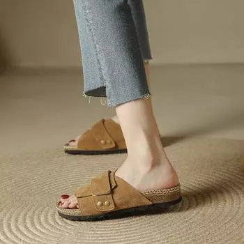 2024 женские пробковые тапочки из коровьей замши, сандалии-сабо для женщин, ретро-модные садовые туфли-сабо, женские туфли 35-40 35 коричневый