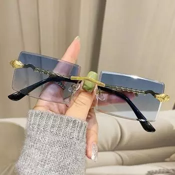 2024 женские прямоугольные солнцезащитные очки без оправы, модные витые змеиные ножки, градиентные оттенки для мужчин, роскошные модные анти-УФ-очки as picture