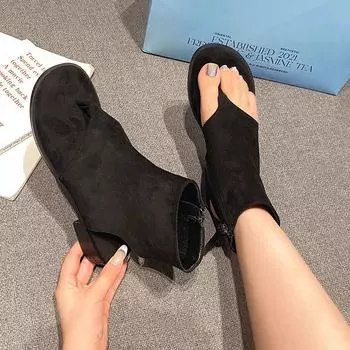 2024 Женские ретро-сандалии Гладиаторские женские винтажные ботинки с застежкой-молнией Повседневная римская мода Летняя женская обувь Женские сандалии 35 чёрный