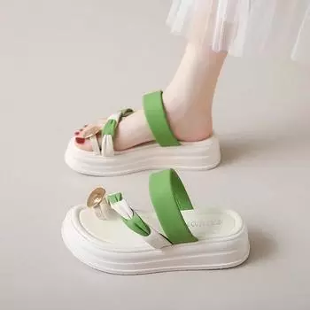 2024 женские сандалии летние уличные модные туфли на платформе с каблуками плоские элегантные женские туфли на каблуке роскошное качество Dayou 35 чёрный