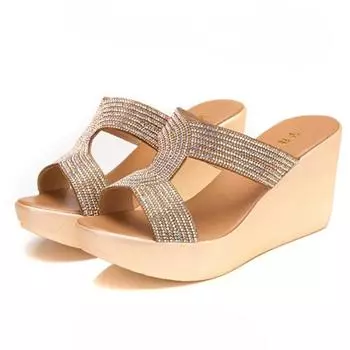 2024 женские сандалии, летняя обувь, женская обувь на платформе, шлепанцы, женские босоножки на танкетке, сандалии на высоком каблуке с открытым носком, Zapatos De Mujer 35 чёрный