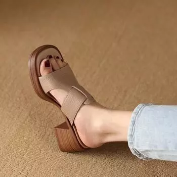 2024 женские сандалии ручной работы, винтажные женские тапочки с квадратным носком, туфли с застежкой-молнией, новые женские летние пляжные повседневные туфли-лодочки Q226 35 коричневый