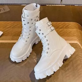 2024 женские сапоги зимние новые модные сапоги на платформе с молнией до середины голени женские водонепроницаемые туфли с круглым носком женские Zapatos De Mujer 35 чёрный