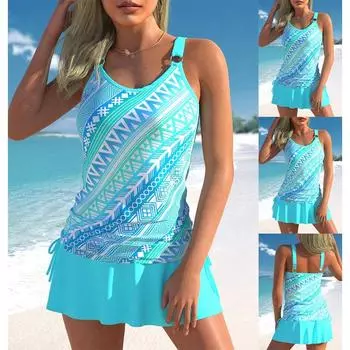 2024 женские сексуальные пляжные купальники танкини из двух предметов купальники с принтом танкини пляжные летние модные пляжные женские купальники комплект S циан