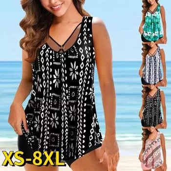 2024 женские спортивные купальники танкини, комплект из 2 предметов, купальник большого размера, бикини из 2 предметов с принтом, большой бюст, купальные костюмы с мягкой подкладкой в виде фруктов S