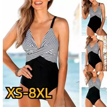 2024 женские танкини с высокой талией, летний новый дизайн, купальник с принтом, купальный костюм, комплект из двух предметов, пляжная одежда XS-8XL S чёрный