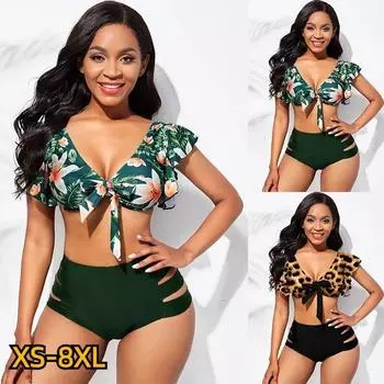 2024 женские танкини с высокой талией, летний новый дизайн, купальник с принтом, купальный костюм, комплект из двух предметов, пляжная одежда XS-8XL S коричневый