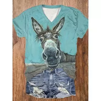 2024 женские топы с принтом осла, женские футболки большого размера, летние топы с v-образным вырезом, рубашка, оригинальный дизайн, футболки с забавными животными 4XL