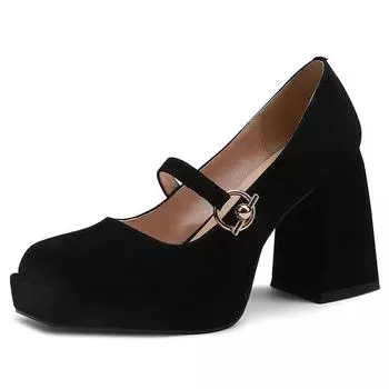 2024 женские туфли-лодочки на платформе с ремешком на щиколотке, женские замшевые туфли на высоком каблуке с квадратной головкой, женские готические черные туфли на высоком каблуке Мэри Джейн, размер 34–41 41