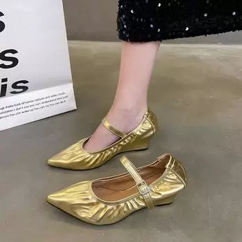 2024 Женские туфли-лодочки Весна Лето Офисные женские вечерние туфли с острым носком на танкетке и высоком каблуке из натуральной кожи Женские размеры 35-40 35 серебряный