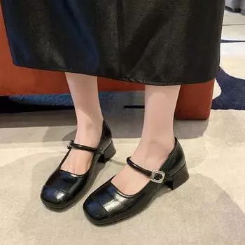 2024 Женские туфли Мэри Джейн Высококачественные кожаные туфли на низком каблуке с квадратным носком и неглубокой пряжкой Женские туфли Zapatos Mujer 35 бежевый
