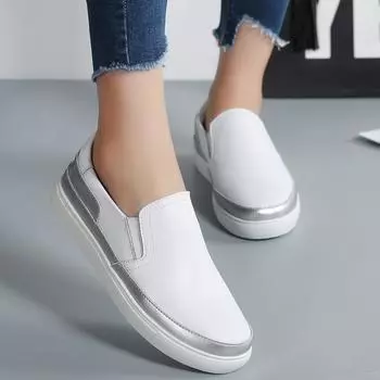 2024 Женские туфли на плоской подошве, кожаные туфли, женские повседневные модные мокасины, белые, серебристые, женские, мягкие, удобные туфли359 35 чёрный