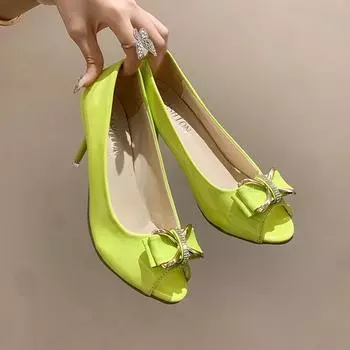 2024 Женские туфли на шпильках с высоким каблуком Женские туфли-лодочки Сексуальные туфли с открытым носком Рыбий рот Женские босоножки с бантом для вечеринок Женские летние туфли 35 чёрный