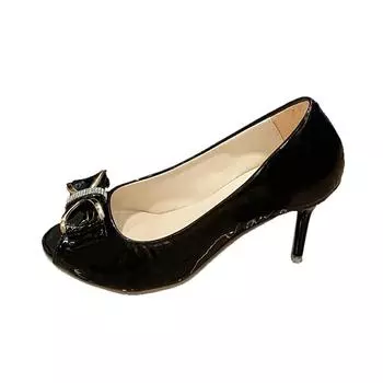 2024 Женские туфли на шпильках с высоким каблуком Женские туфли-лодочки Сексуальные туфли с открытым носком Рыбий рот Женские босоножки с бантом для вечеринок Женские летние туфли 35 чёрный