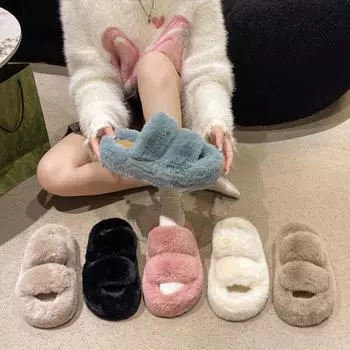 2024 женские утолщенные плюшевые меховые тапочки зимние без застежек на платформе мокасины мюли женские толстые хлопковые тапочки домашние женские шлепанцы 35 абрикосовый