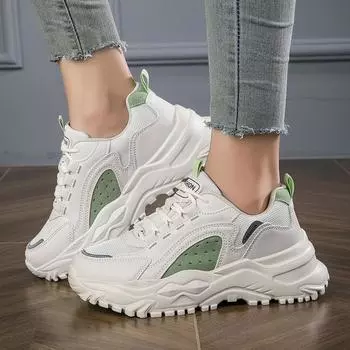 2024 Женские весенние кроссовки Daddy, женская обувь большого размера, повседневная обувь на платформе, кроссовки с подъемом высоты 35 зелёный