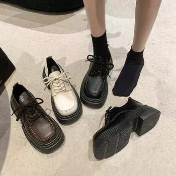 2024 женские весенние новые черные туфли на плоской подошве со шнуровкой, женские лоферы-лодочки, дизайнерские повседневные кожаные оксфорды Q67 35 чёрный
