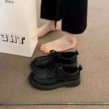 2024 женские весенние новые черные туфли на плоской подошве, женские лоферы без шнуровки, топсайдеры, дизайнерские повседневные кожаные оксфорды 35 чёрный