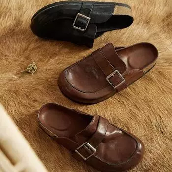 2024 женские закрытые тапочки из искусственной кожи сандалии-сабо для женщин ретро мода садовые сандалии-сабо популярные мюли-сабо обувь 36 чёрный