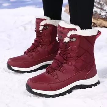 2024 женские зимние бархатные зимние ботинки повседневные парусиновые на шнуровке теплые уличные хлопковые туфли большие высокие толстые нескользящие водонепроницаемые туфли 36 белый