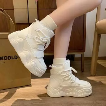 2024 женские зимние ботинки для активного отдыха на толстой подошве, женские теплые меховые ботильоны, нескользящие зимние ботинки 35 бежевый