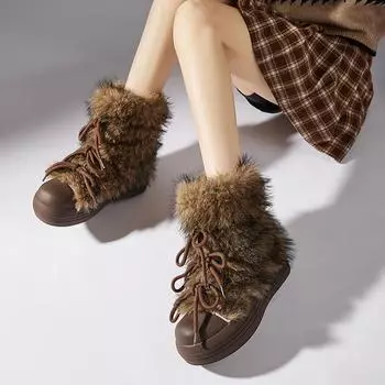 2024 женские зимние ботинки для активного отдыха на толстой подошве, женские теплые меховые ботильоны, нескользящие зимние ботинки 35