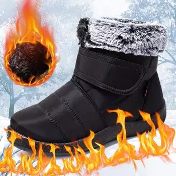2024: женские зимние ботинки на пушистой флисовой подкладке, ботильоны на плоской подошве с водонепроницаемой подошвой, зимняя теплая уличная обувь 35 чёрный